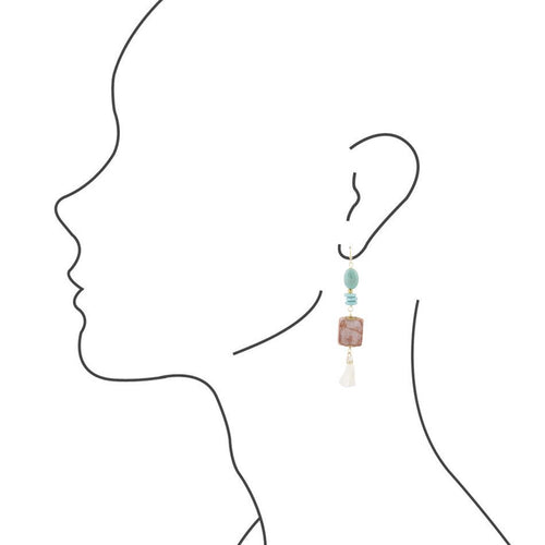 Lucia Turquoise and Wood Drop Earrings - Barse Jewelry