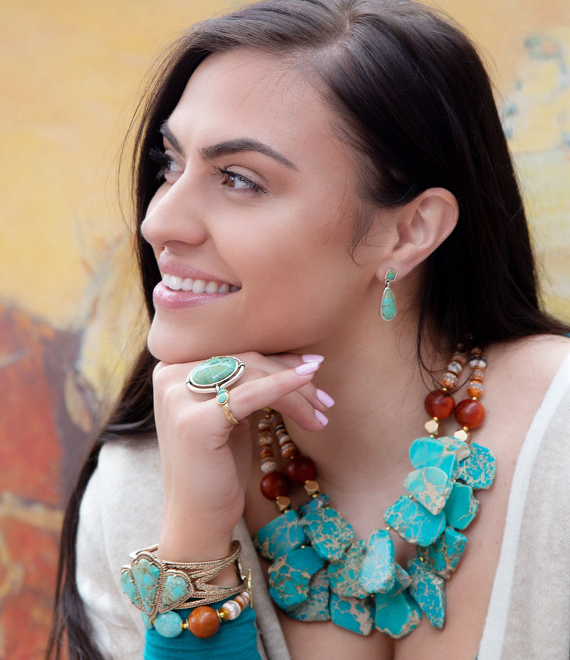 Lucia Turquoise Jasper and Wood Statement Necklace - Barse Jewelry