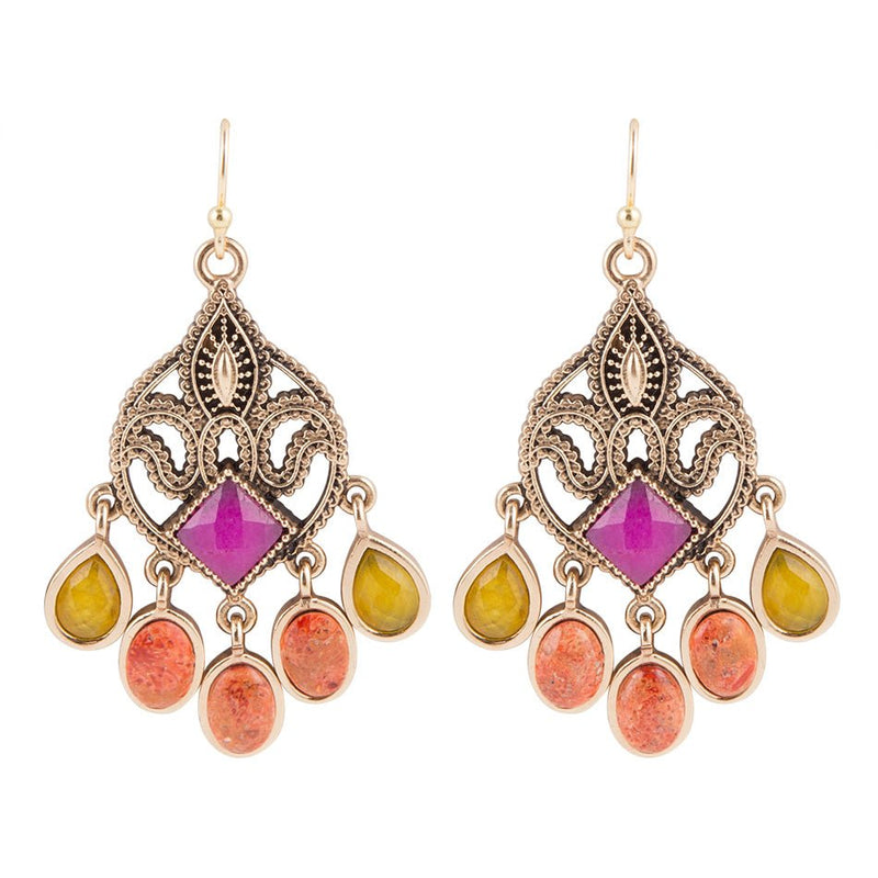 Luscious Coral and Quartz Chandelier Earrings - Barse Jewelry