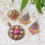 Luscious Coral and Quartz Pendant Chain Necklace - Barse Jewelry