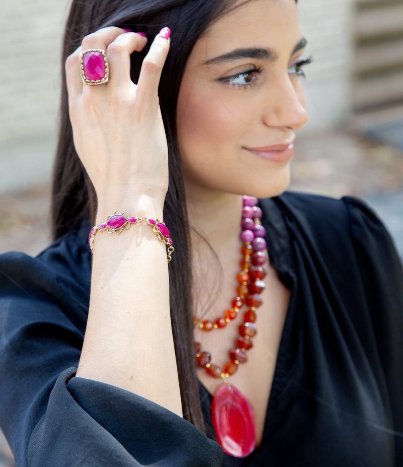 Magenta Agate Link Bracelet - Barse Jewelry