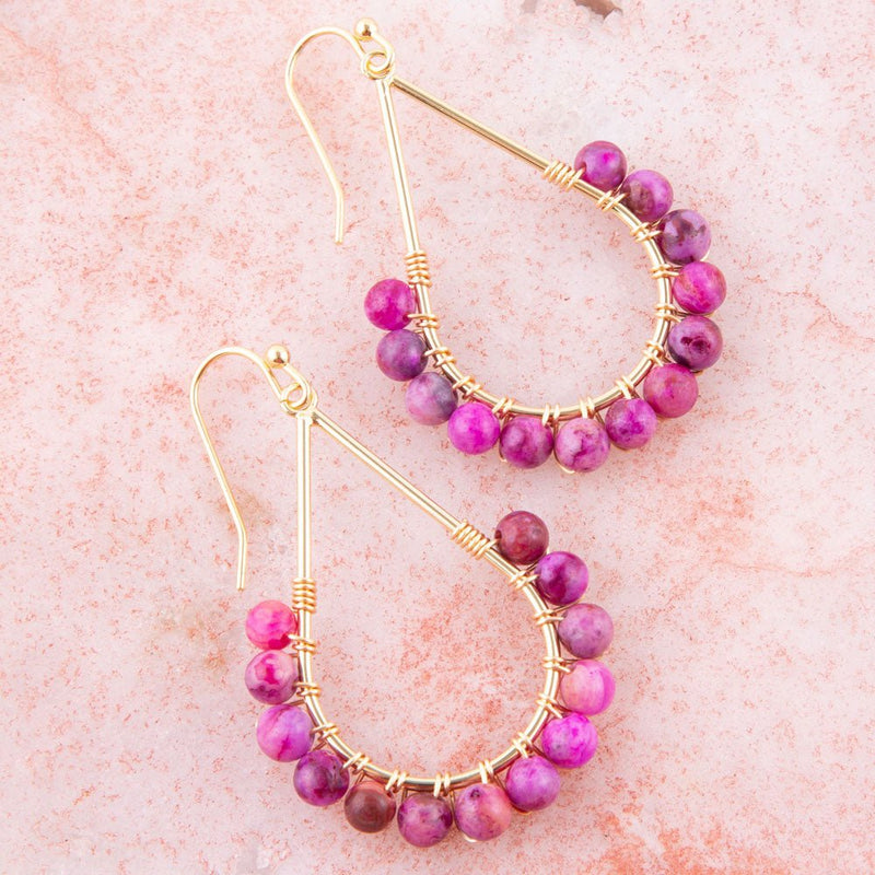 Magenta Agate Loop Drop Earrings - Barse Jewelry