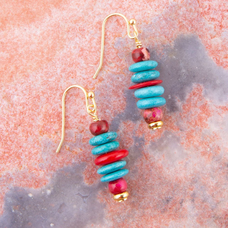 Mija Turquoise and Magenta Stack Earrings - Barse Jewelry