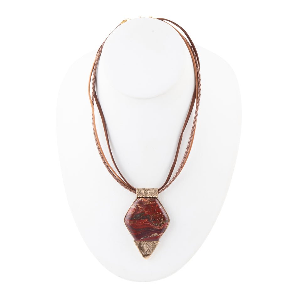 Modern Red Jasper and Bronze Necklace - Barse Jewelry