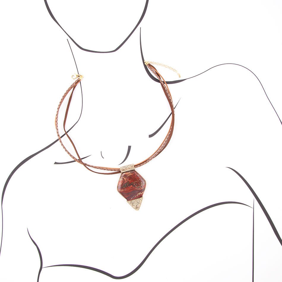 Modern Red Jasper and Bronze Necklace - Barse Jewelry