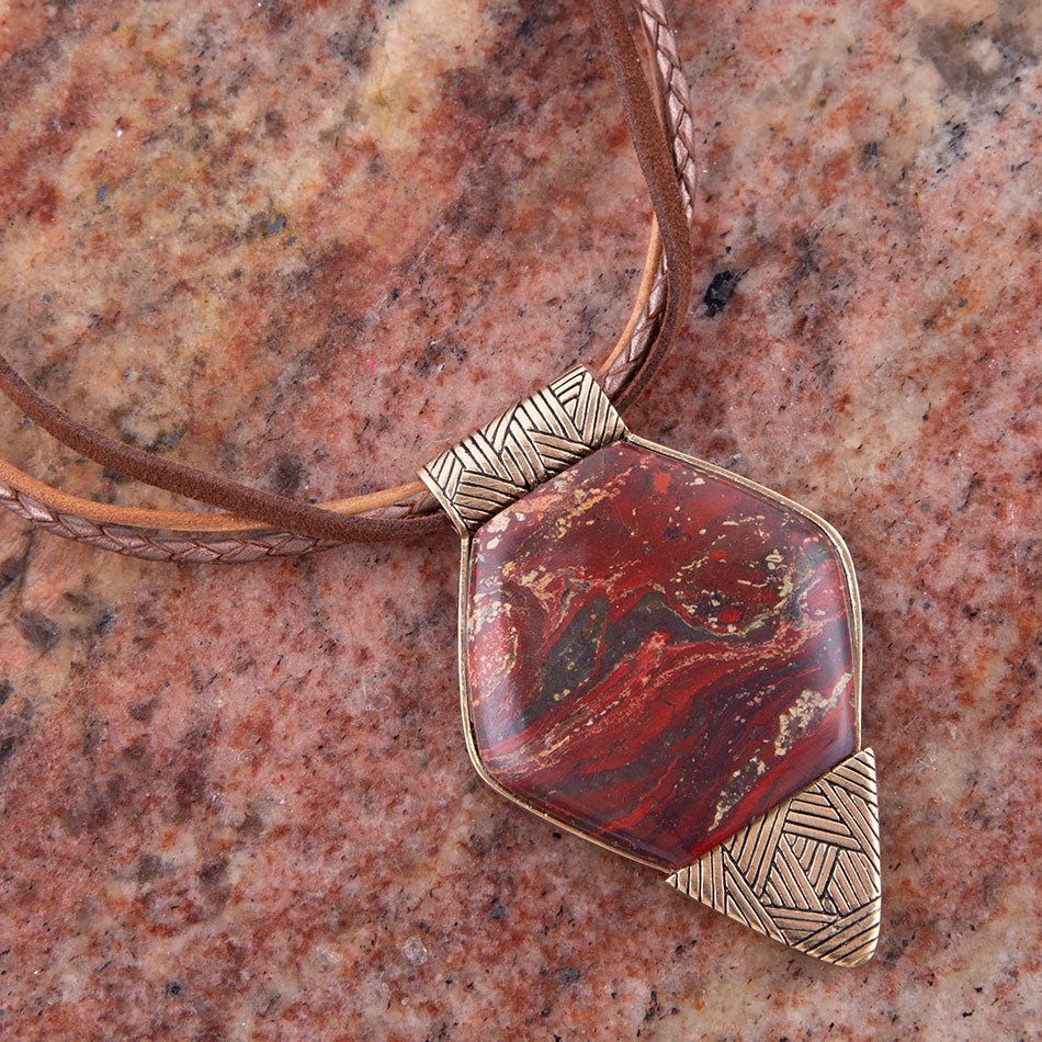 Modern Red Jasper and Bronze Necklace - Barse Jewelry