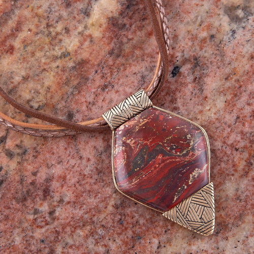 Modern Red Jasper and Bronze Necklace - Barse Jewelry