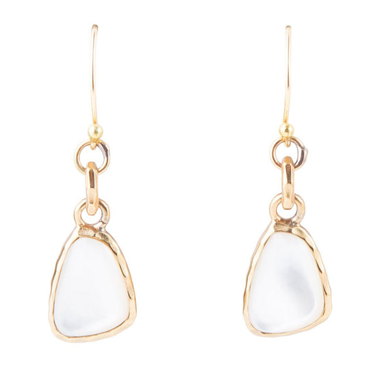 White Mother of Pearl Golden Drop Earrings