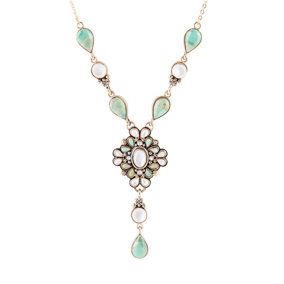Mother of Pearl and Turquoise Barcelona Y-Necklace - Barse Jewelry