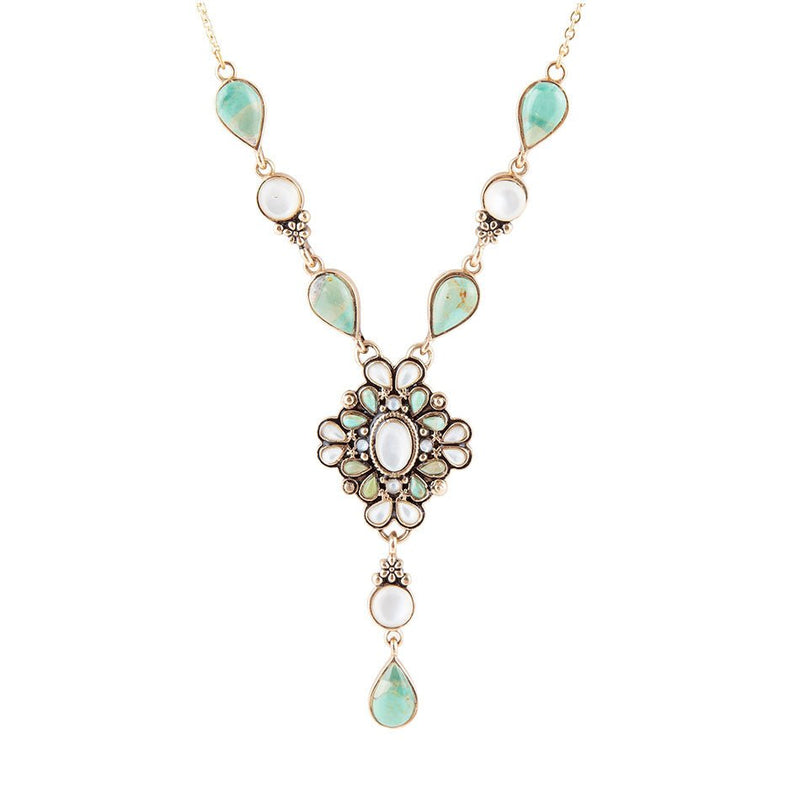 Mother of Pearl and Turquoise Barcelona Y-Necklace - Barse Jewelry
