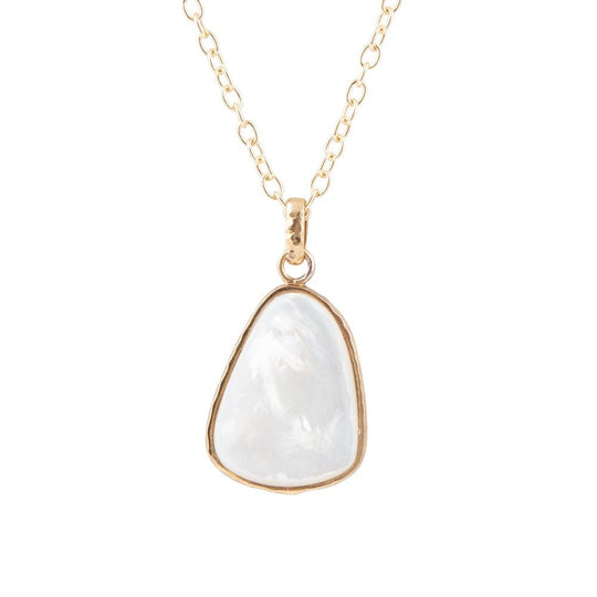 White Mother of Pearl Teardrop Golden Pendant Necklace