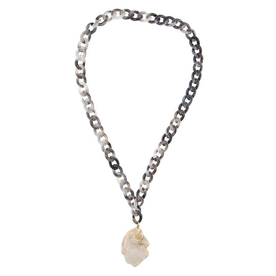 Natural White Druzy Marbled Resin Necklace