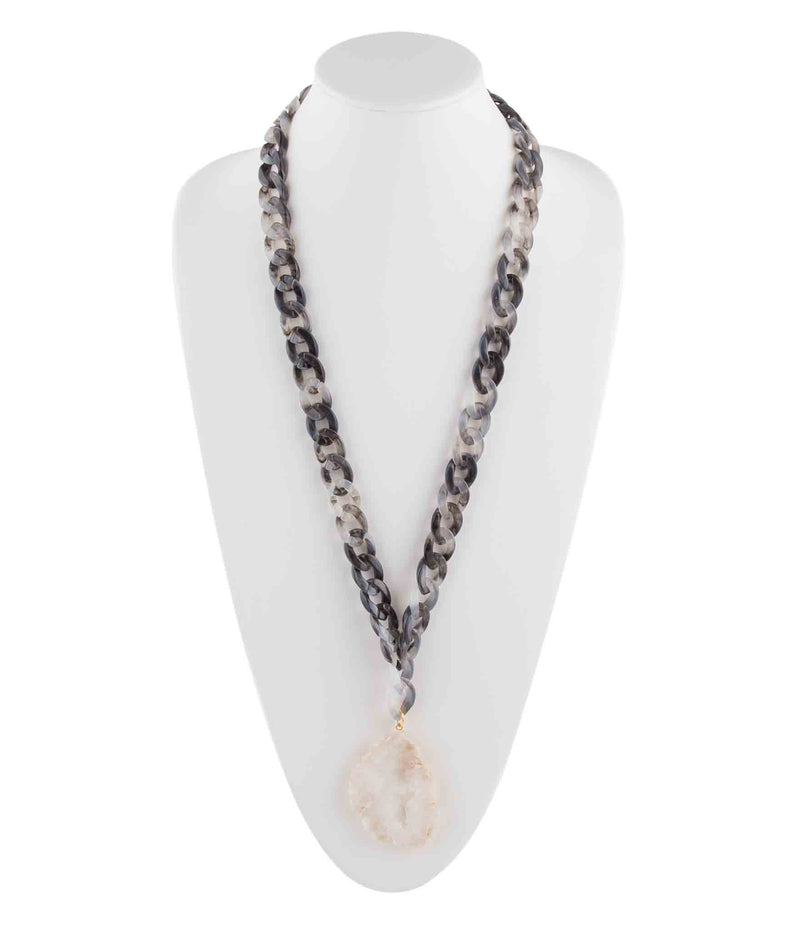 Natural White Druzy Marbled Resin Necklace - Barse Jewelry