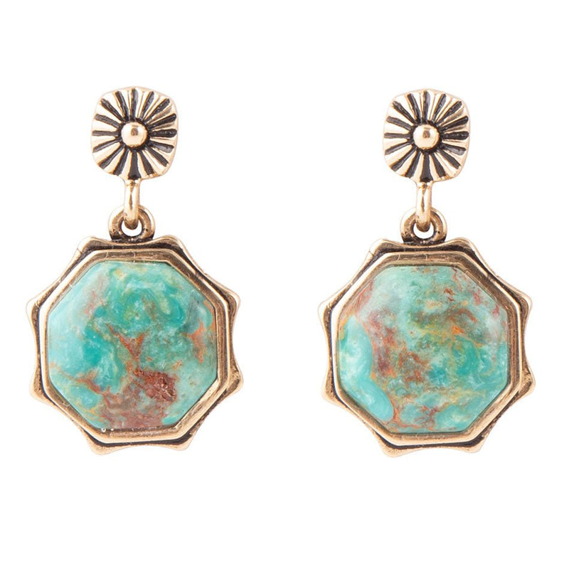 Octogen Green Turquoise and Bronze Earrings - Barse Jewelry