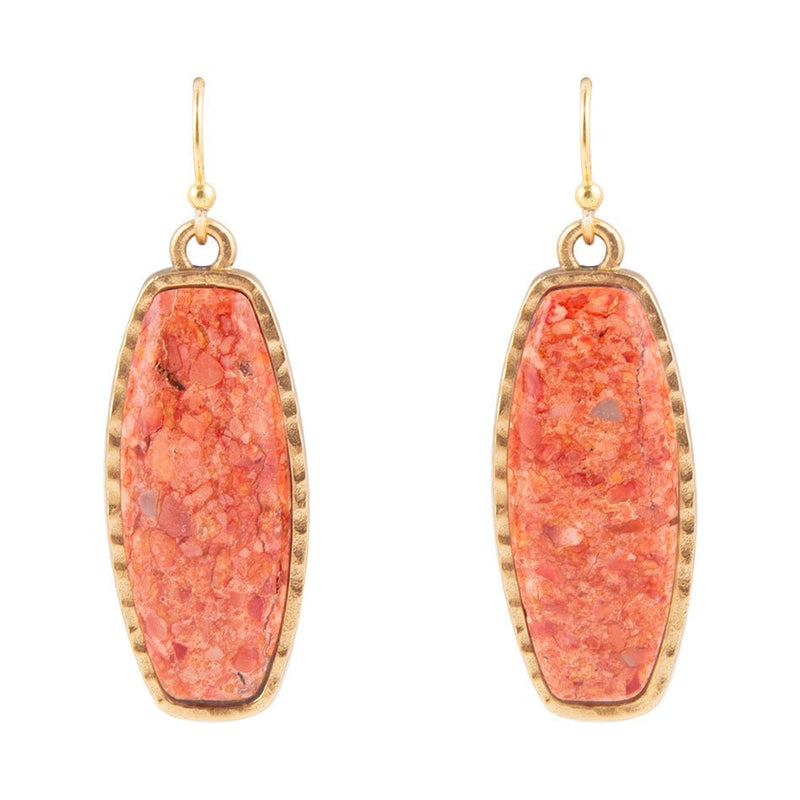 Odyssey Long Orange Sponge Coral Bronze Statement Earrings - Barse Jewelry