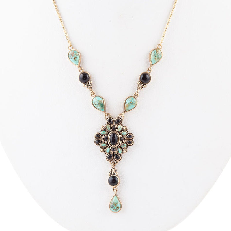 Onyx and Turquoise Barcelona Y-Necklace - Barse Jewelry