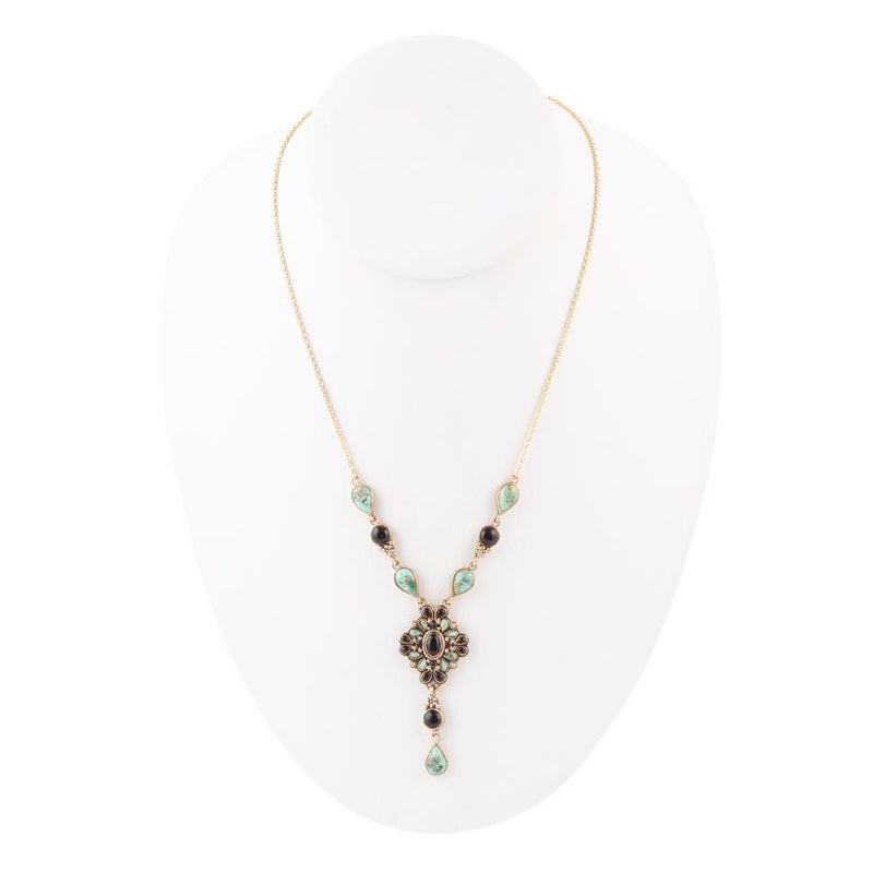 Onyx and Turquoise Barcelona Y-Necklace - Barse Jewelry