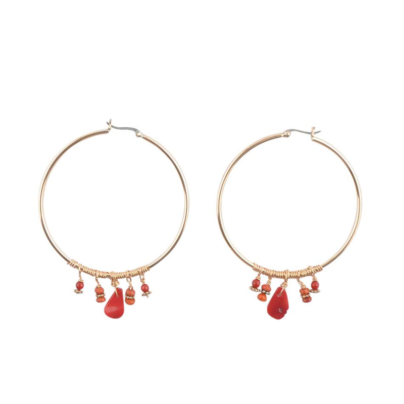 Orange and Red Beaded Hoop Earring - Barse Jewelry