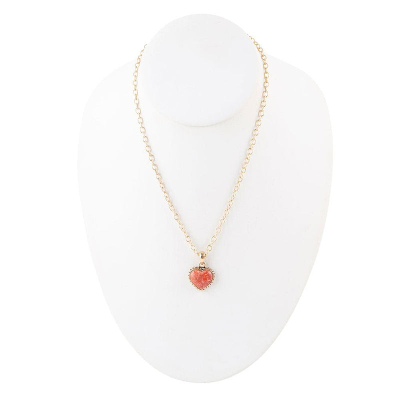 Orange Sponge Coral Heart Pendant and Bronze Necklace - Barse Jewelry