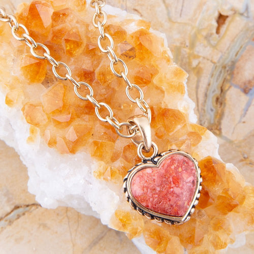 Orange Sponge Coral Heart Pendant and Bronze Necklace - Barse Jewelry