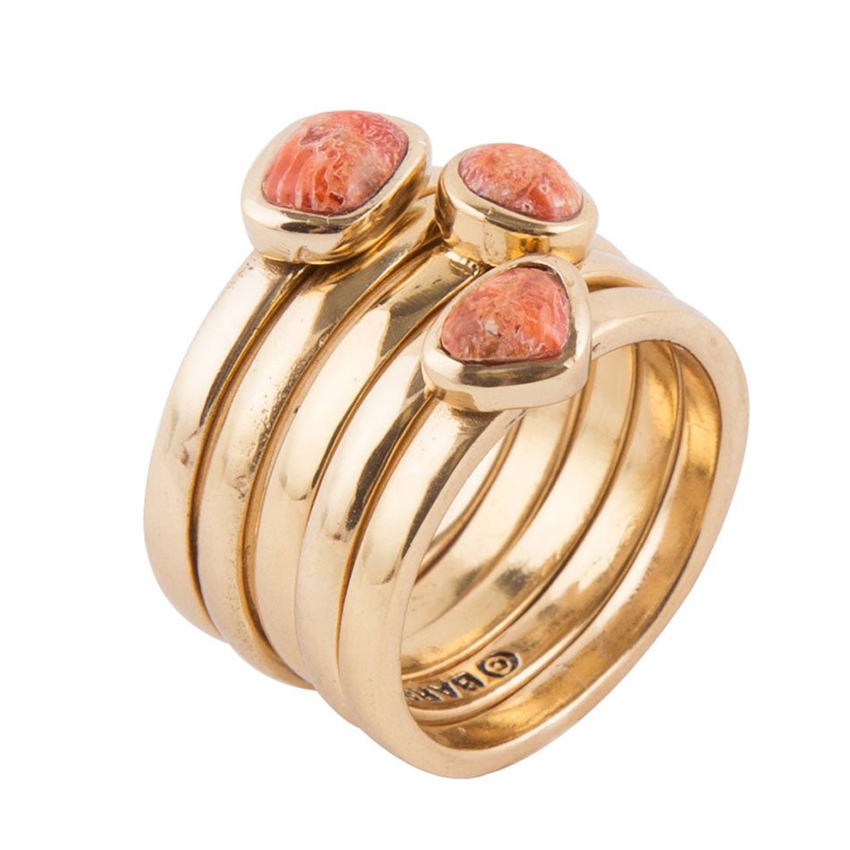 Orange Sponge Coral Golden Stacking Ring Set – Barse Jewelry
