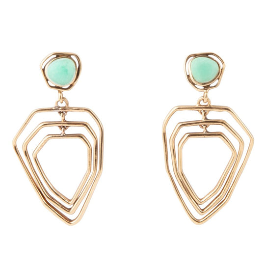 Organic Green Chrysoprase and Golden Bronze Drop Earrings