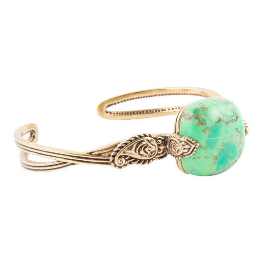 Ornate Lime Green Turquoise Golden Cuff