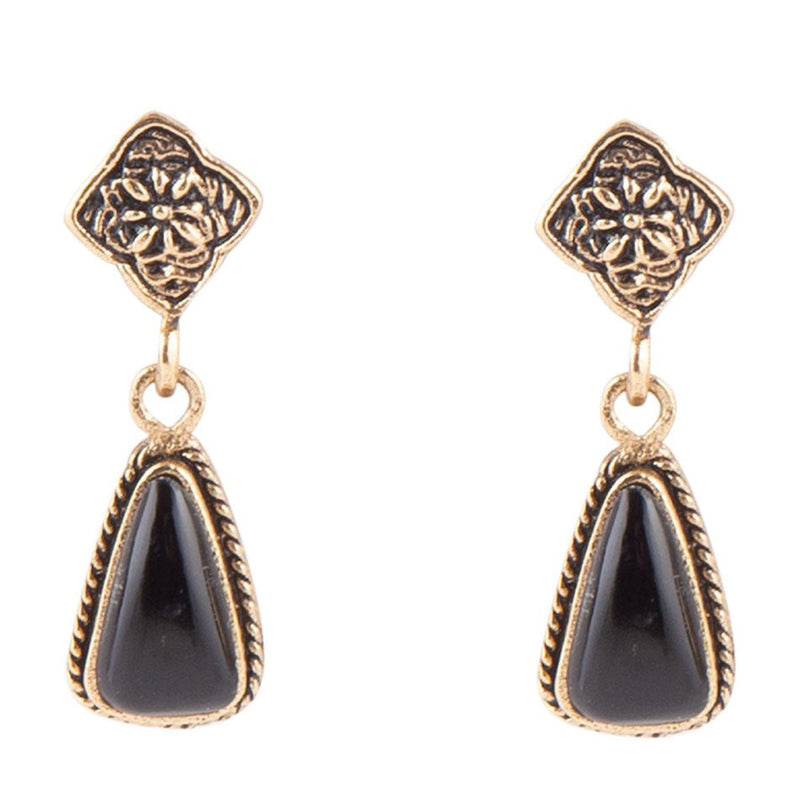 Ornate Post Onyx Drop Earrings - Barse Jewelry
