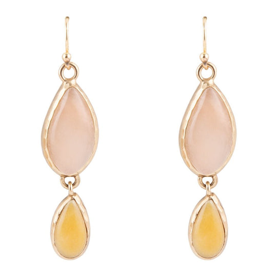Peach Aventurine and Yellow Jade Drop Earrings