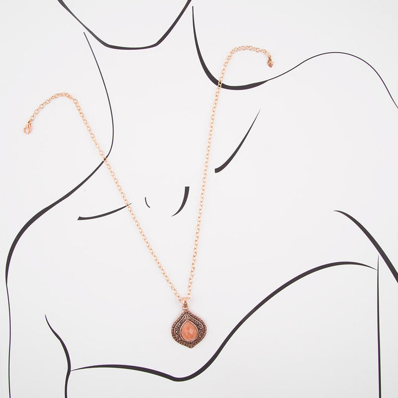Peach Aventurine Pendant and Copper Necklace - Barse Jewelry