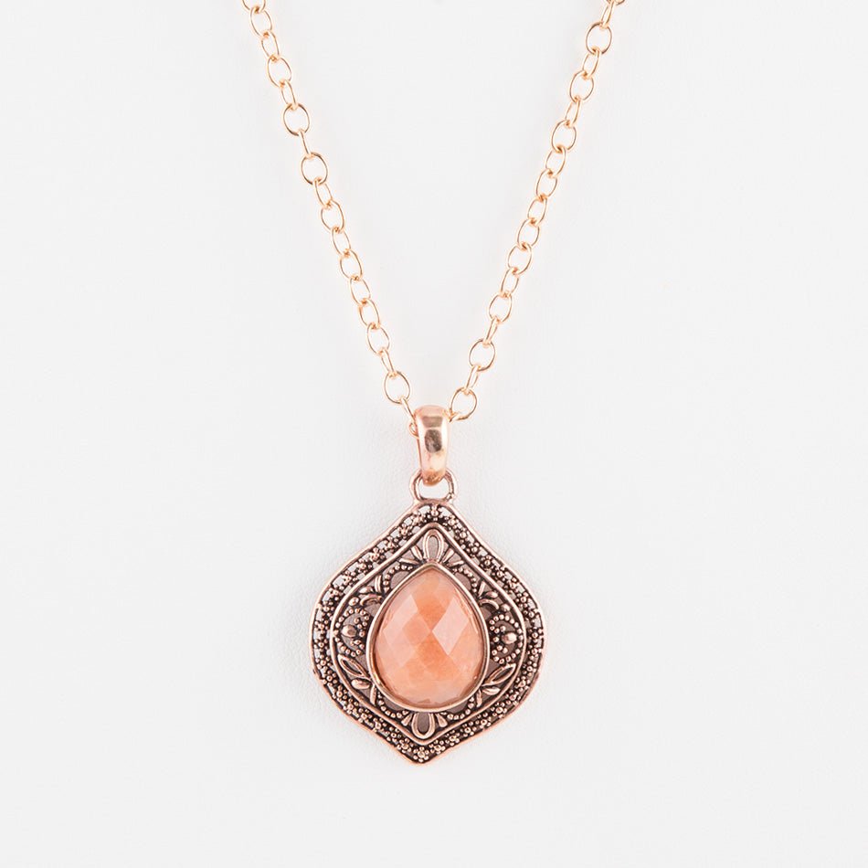 Peach Aventurine Pendant and Copper Necklace - Barse Jewelry