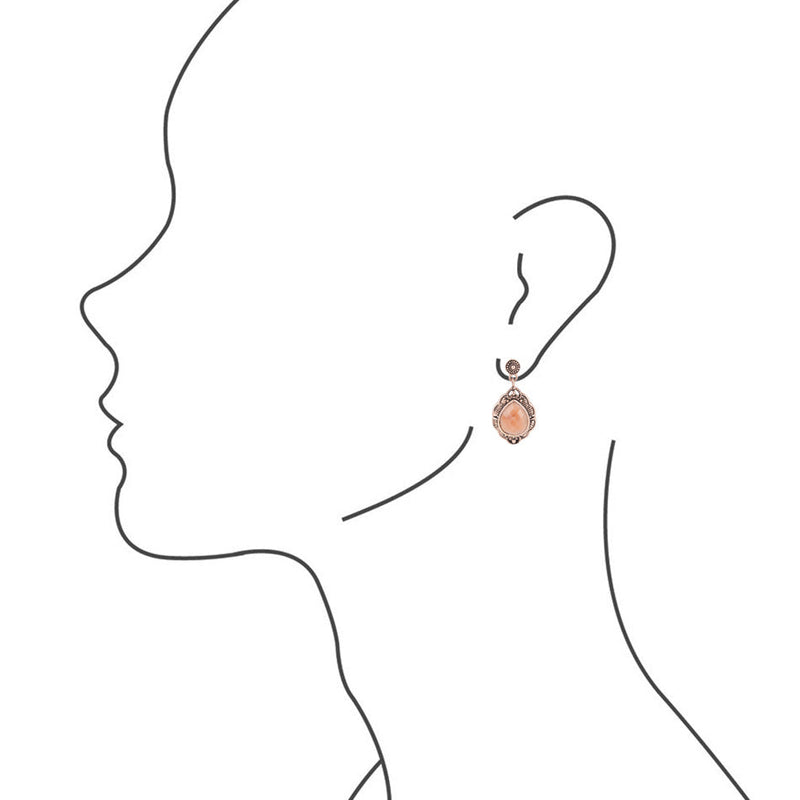 Peach Aventurine Post Drop Earrings - Copper - Barse Jewelry