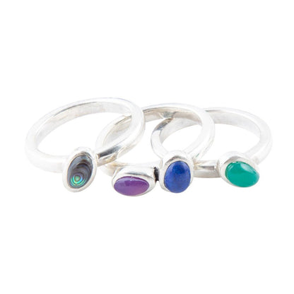 Peacock Multi-Stone and Sterling Silver Ring Set - Barse Jewelry