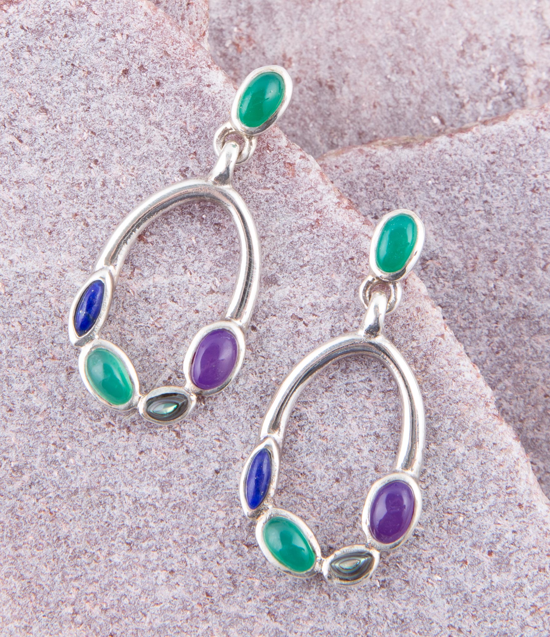 Peacock Multi-Stone Sterling Silver Earrings - Barse Jewelry
