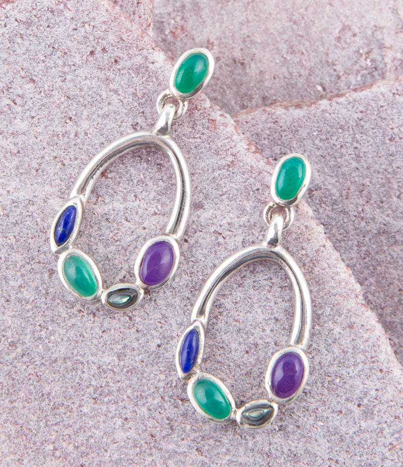 Peacock Multi-Stone Sterling Silver Earrings - Barse Jewelry