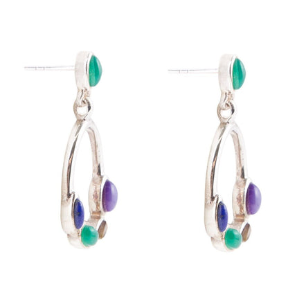 Peacock Multi-Stone Sterling Silver Earrings - Barse Jewelry