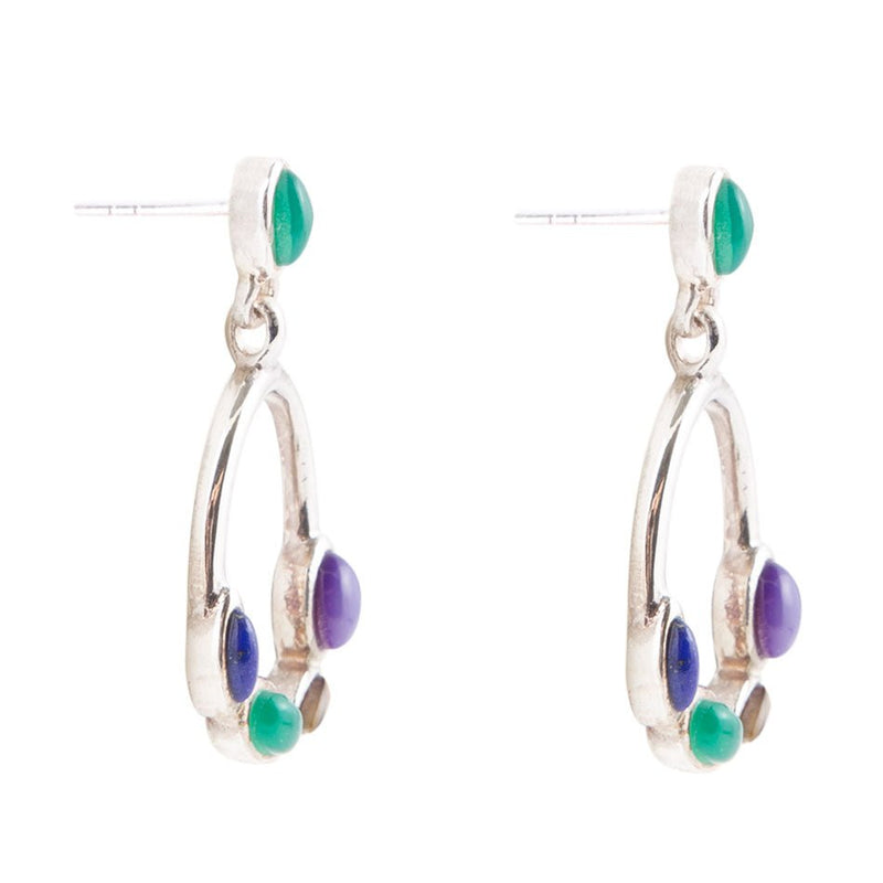 Peacock Multi-Stone Sterling Silver Earrings - Barse Jewelry
