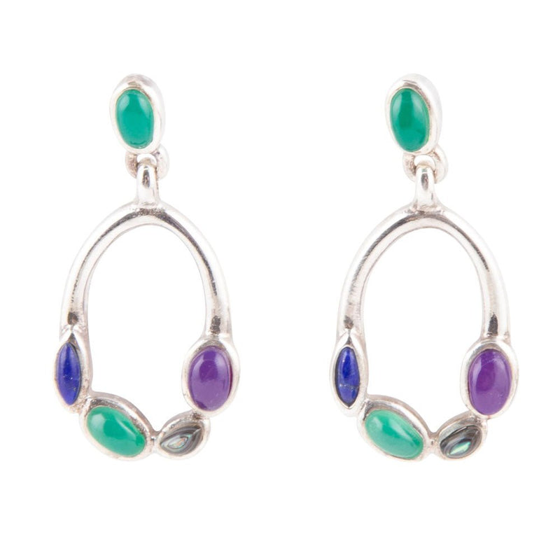 Peacock Multi-Stone Sterling Silver Earrings - Barse Jewelry