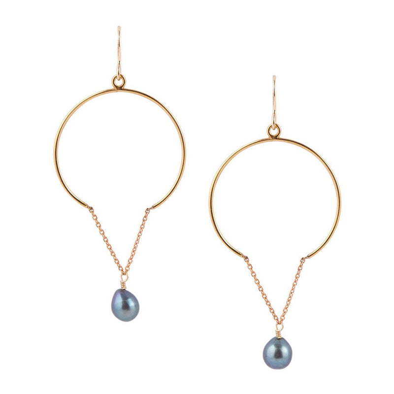 Pearl And Chain Earring - Bronze - Barse Jewelry
