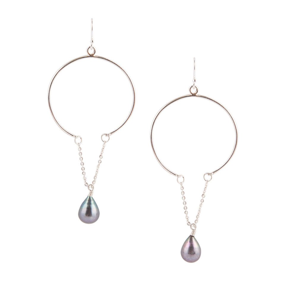 Pearl And Chain Earring - Sterling Silver - Barse Jewelry