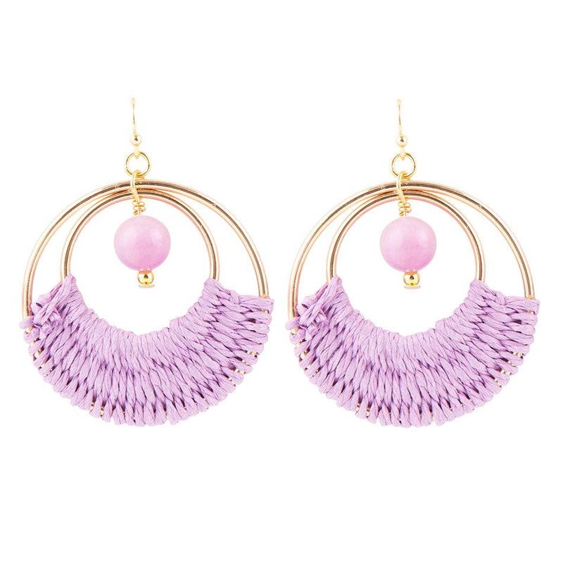 Pink Lilac Jade and Golden Woven Earrings - Barse Jewelry