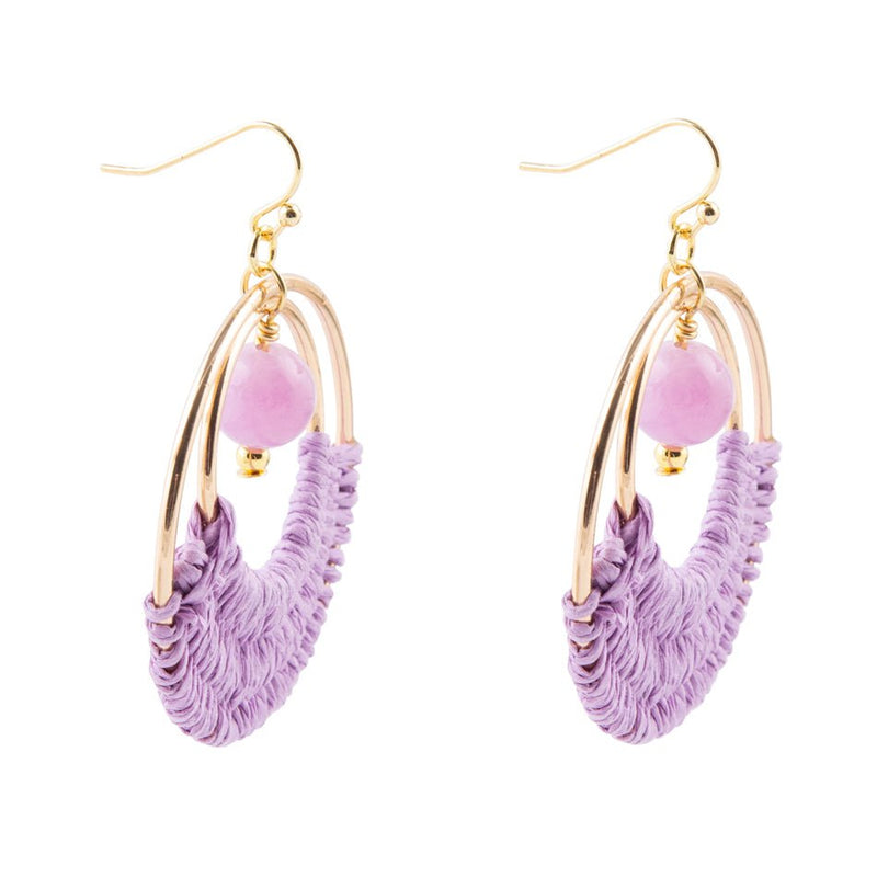 Pink Lilac Jade and Golden Woven Earrings - Barse Jewelry