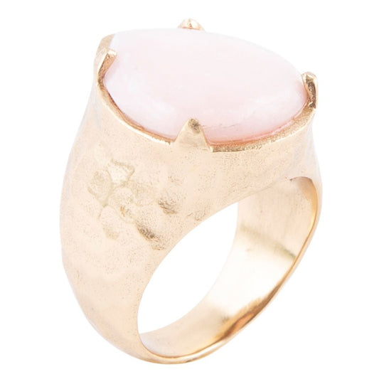 Pink Opal Golden Teardrop Ring