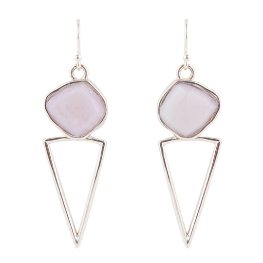 Pink Opal and Sterling Silver Triangle Earrings