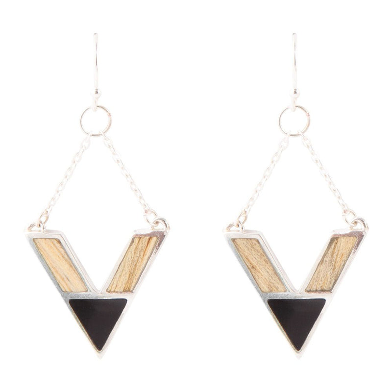 Point Made Onyx and Wood Silver Earring - Barse Jewelry