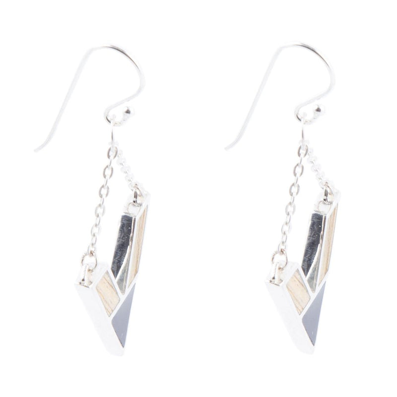 Point Made Onyx and Wood Silver Earring - Barse Jewelry
