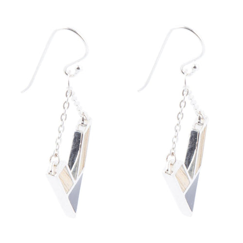 Point Made Onyx and Wood Silver Earring - Barse Jewelry