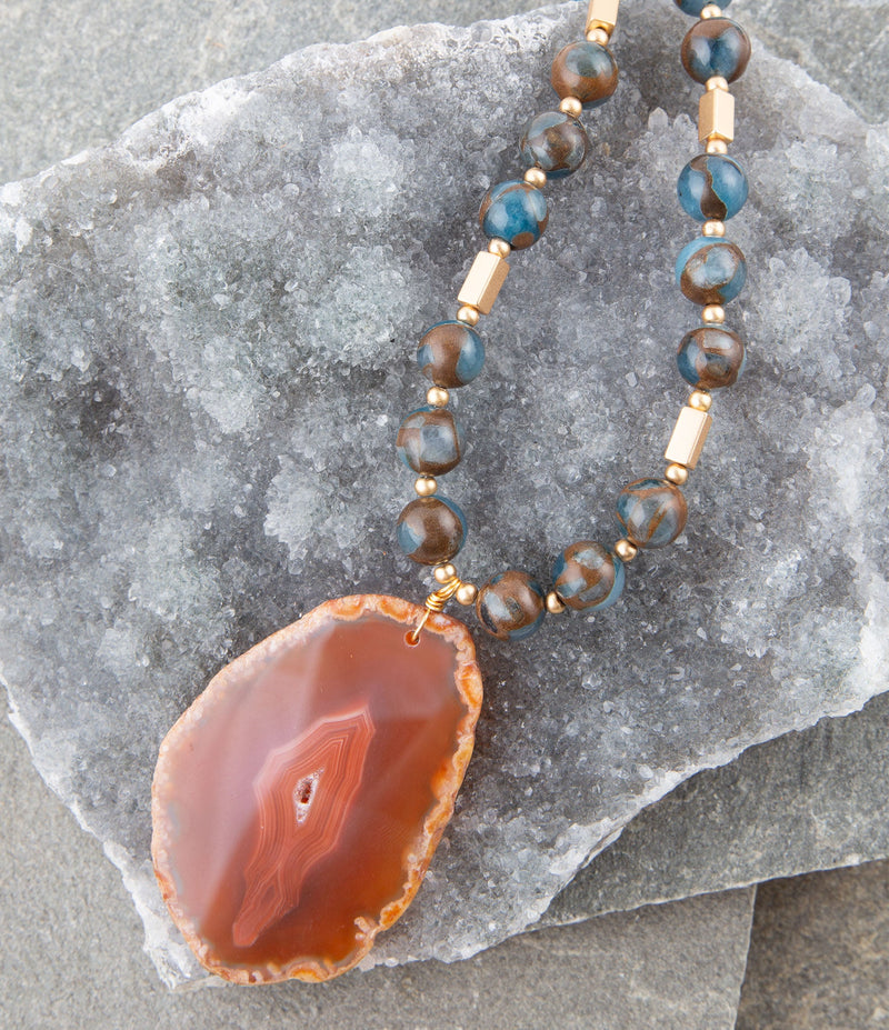 Prairie Sky Agate Pendant Necklace - Barse Jewelry