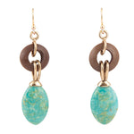 Precious Green Turquoise and Wood Golden Bronze Drop Earrings - Barse Jewelry