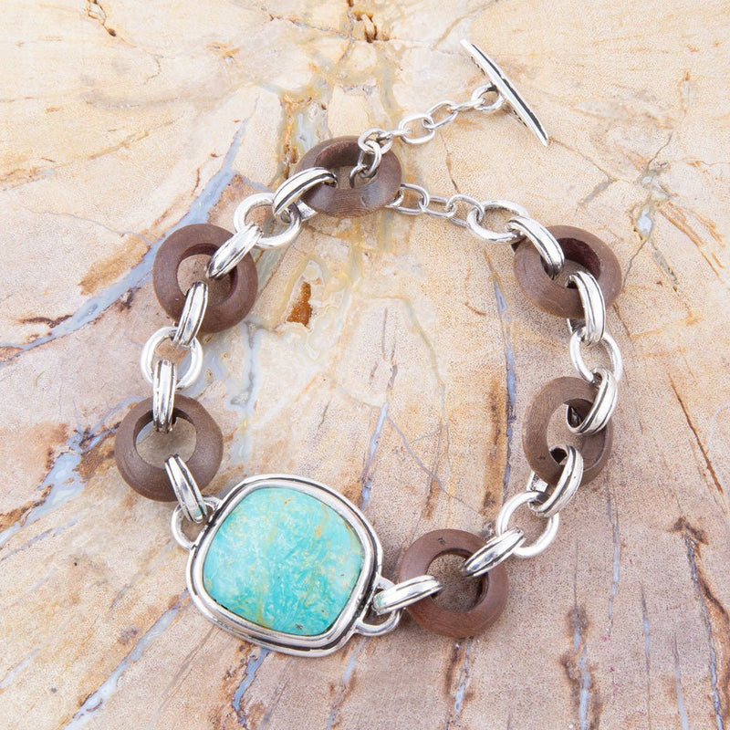 Precious Turquoise and Wood Sterling Silver Toggle Bracelet - Barse Jewelry